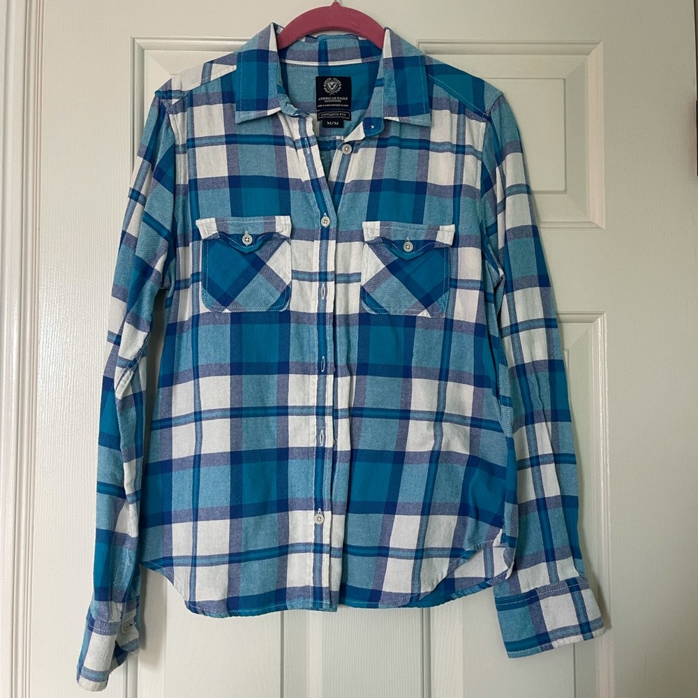 American Eagle Outfitters Blue Plaid Button Down
